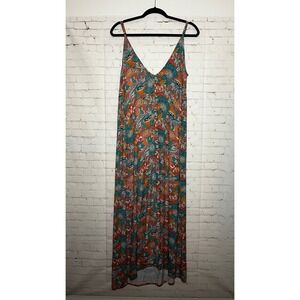 Maaji Bohemian Floral‎ Print Maxi Dress Spaghetti Strap V Neck Women's Size S